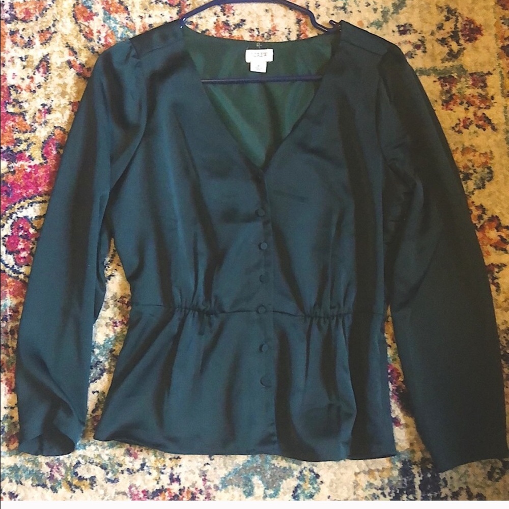 JCrew Hunter Green Silk Blouse size 4